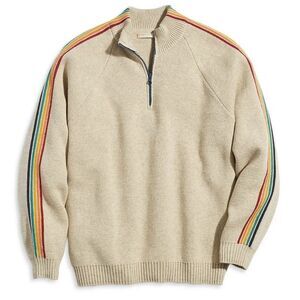 Marine Layer Mens Archive Quarter Zip Sweater Large Beige Cotton Blend Pullover